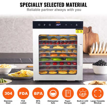 Load image into Gallery viewer, VEVOR 10 Trays Food Dehydrator Stainless Steel Machine 800W/1000W Household Vegetables Fruit Dryer with Digital Timer for Home