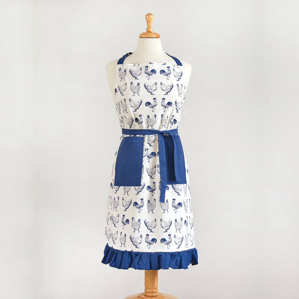 Blue and White Chickens Apron